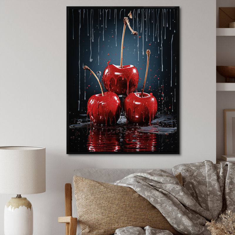 Red Cherry Delight 2 - Cherry Wall Art, 40" H x 30" W x 1.5" D, Black Floater Framed