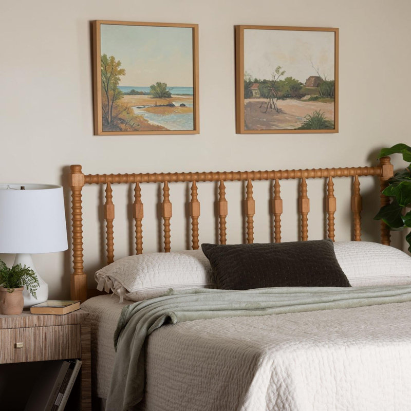 Liasonya Rotated Spindle Headboard - Handcrafted Timber Panel With Ornamental Spoke Design, King, Oak Brown