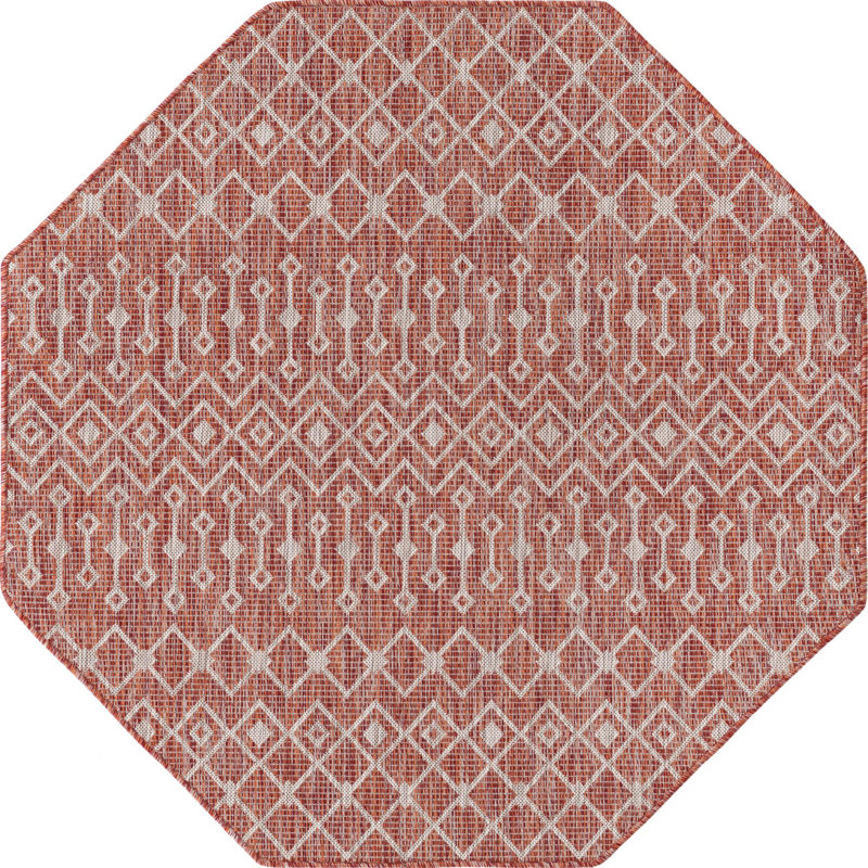 Tapis rouge rouille intérieur / extérieur Julieta, Octogone 5 pi 3 po x 5 pi 3 po