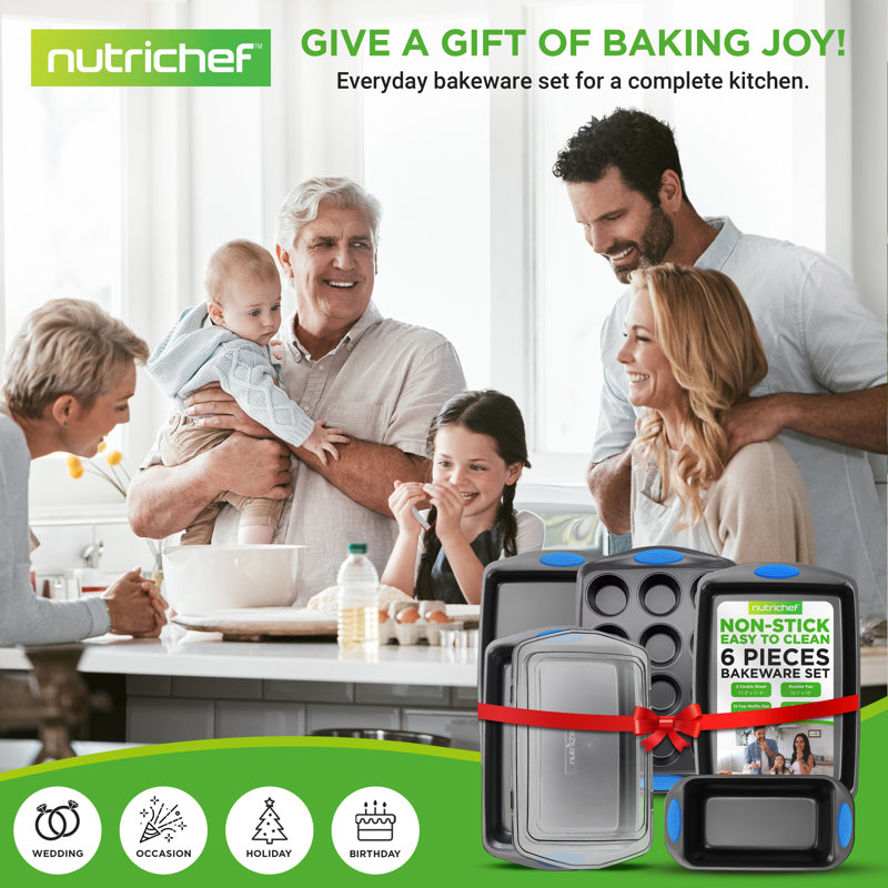 NutriChef 6-Piece Gray Nonstick Carbon Steel Baking Pan Set