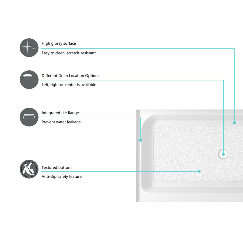Glossy White 48x32 Acrylic Single Threshold Shower Base