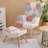 Bohemian Style Accent Chair With Ottoman Set, Patchwork Linen Fabric,330Lbs Capacity-1891844282