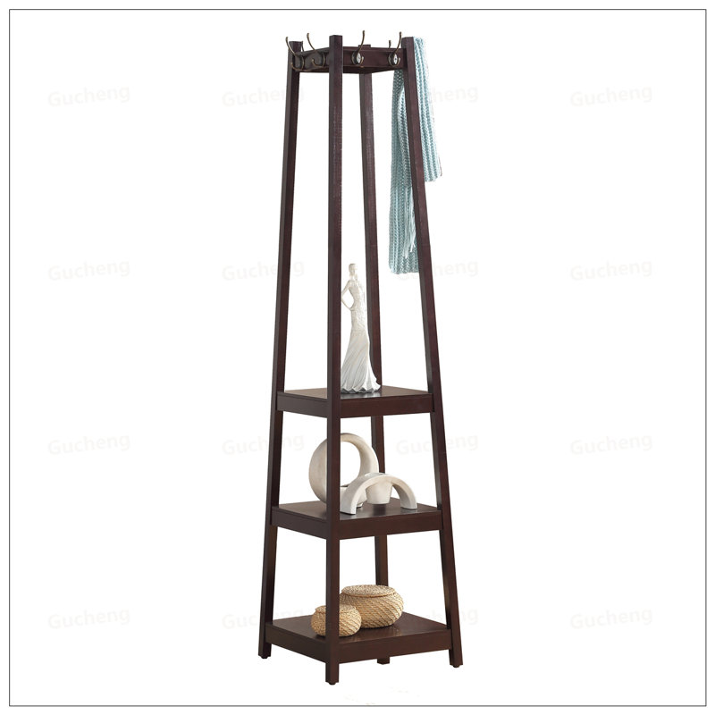 Portemanteaux en bois espresso avec tablettes de rangement à 3 niveaux Vassen, Noyer