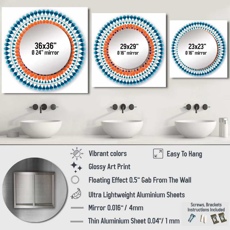 Décoration murale Prinston - Miroir carré Boho Mandala pour chambre à coucher, 29 po x 29 po