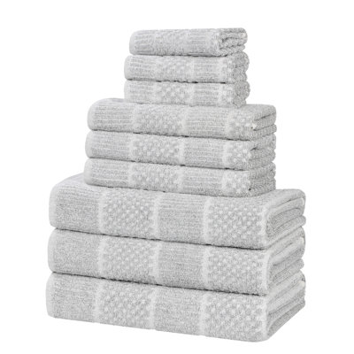  Naples Viscose Cotton Blend Medium Weight Textured Checkered and Ribbed 9 Piece Towel Set
