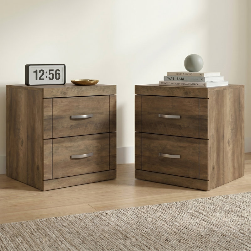 Avigail 20.31" 2 Drawer Nightstand, Knotty Oak, Set of 2