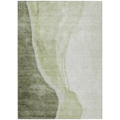 5' X 8' Beige Abstract Washable Indoor Outdoor Area Rug