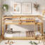 Lit superposé simple au-dessus d'un lit simple en bois d'hévéa massif avec échelle et plateformes à lattes renforcées-230353709