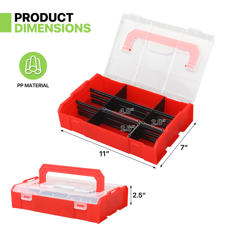 3-In-1 Clear Red Plastic Grid Storage Box Set With 3X9 Adjustable Grids – Tool, Craft, Jewellery Organizer