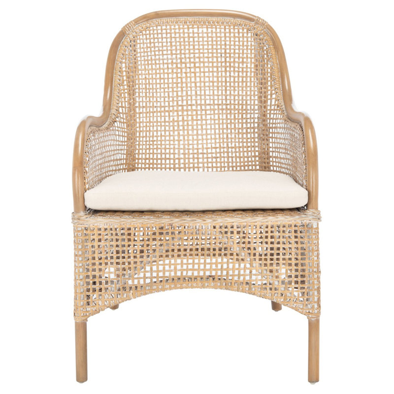 Chaise d'appoint en rotin avec coussin Milliron, Gris blanc délavé