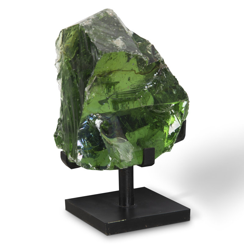 Refractory Glass Sculpture, Green, On Base