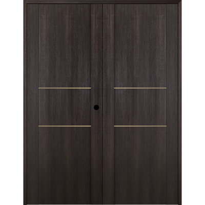 Avon 01 2H Golden Strips Paneled Manufactured Wood and Metal Prefinished French Doors
