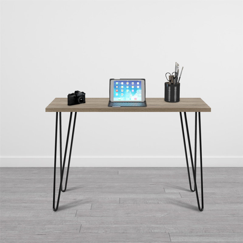 Adlai Metal Base Writing Desk, Rustic Oak/Black