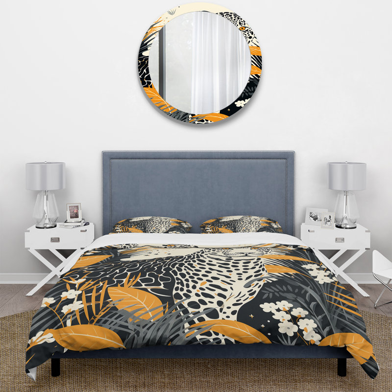 Ensemble de housse de couette jaune et bleu Leopard Collage III - Leopard / Guépard, Housse de couette pour grand lit