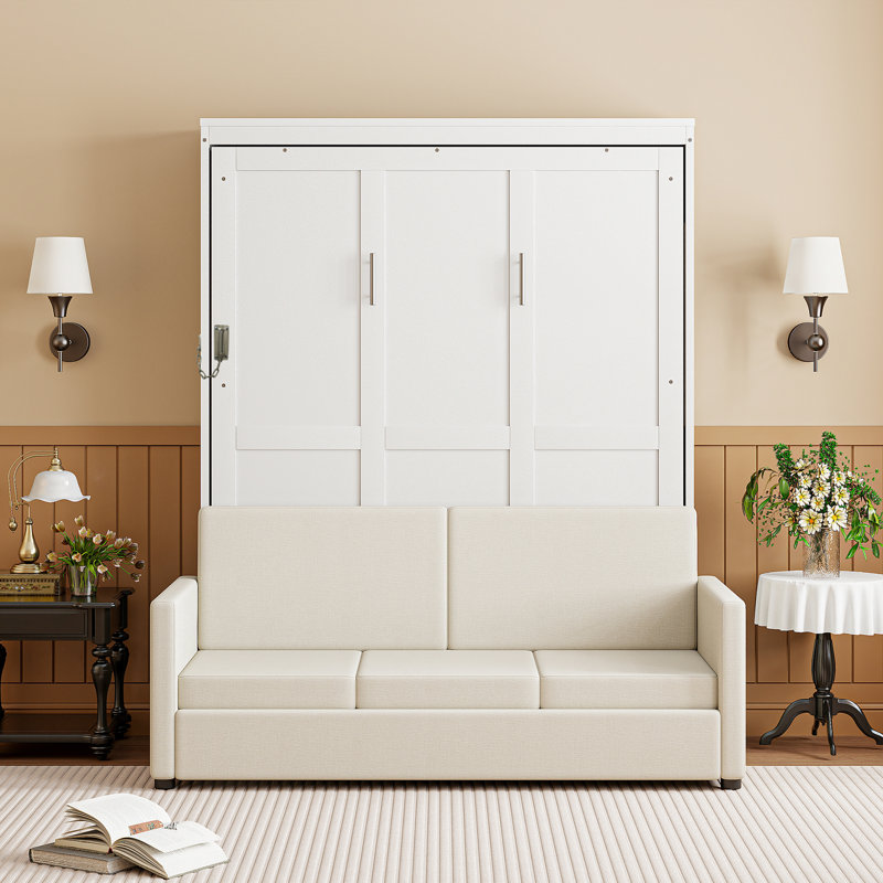 Lit escamotable avec coussin Murphy, Double, Blanc