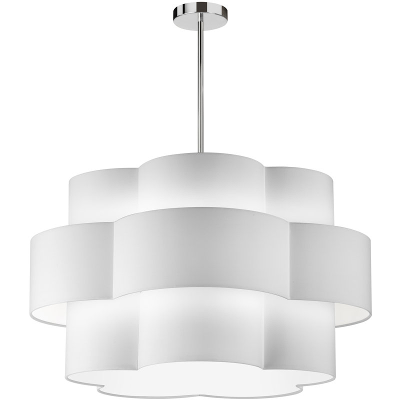 Lustre incandescent 4 lumières, noir mat avec abat-jour blanc, Blanc, Chrome poli