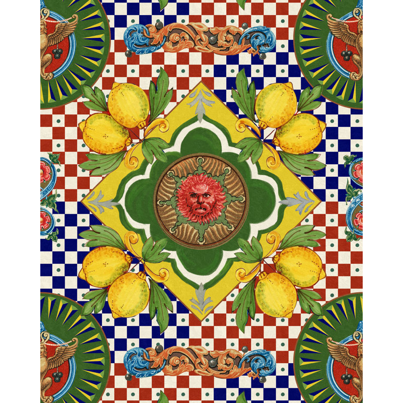 LA DOLCE VITA Wallpaper Roll, Blue/Yellow/Red/Green/Taupe