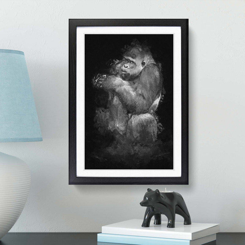 Lowland Gorilla in Abstract - Picture Frame Painting Print on MDF, Black Framed, 48cm H x 36cm W x 2cm D