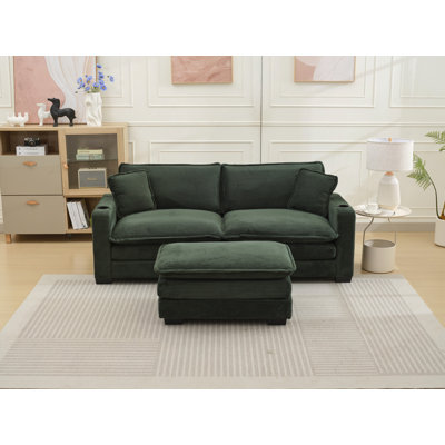 Canapé modulaire, canapé en forme de L avec port USB et porte-gobelet, canapé en velours côtelé 2 places avec 1 repose-pieds