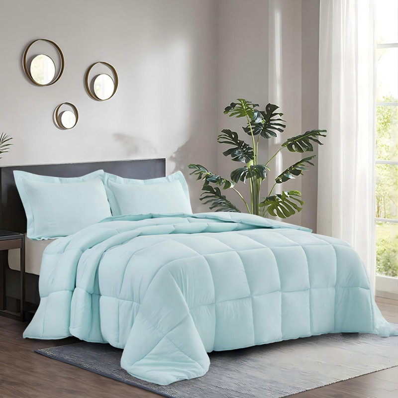 Pre Washed Down Alternative Comforter Set King - Reversible Chic Quilt Design - Box Stitched With 4 Corner Tabs - Lightweight For All Season - Aqua Duvet Comforter With 2 Pillow Shams