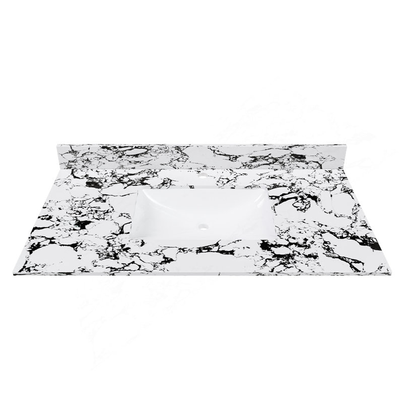 43"X22" Bathroom Vanity Top, With Undermount Ceramic Sink And Backsplash, Artificial Marble Bathroom Vanity Top With 1 Pre-Drilled Hole, New Carrara White And Black( Only Bathroom Vanity Top )