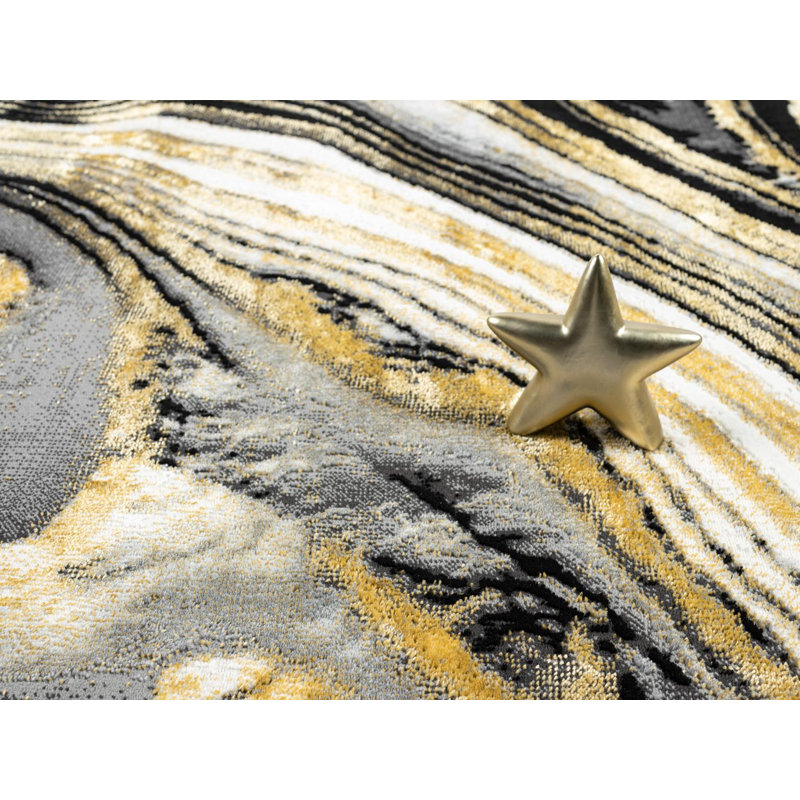 Nason Collection Abstract Black/Gold Area Rug,, Rectangle 5'2" x 7'5"