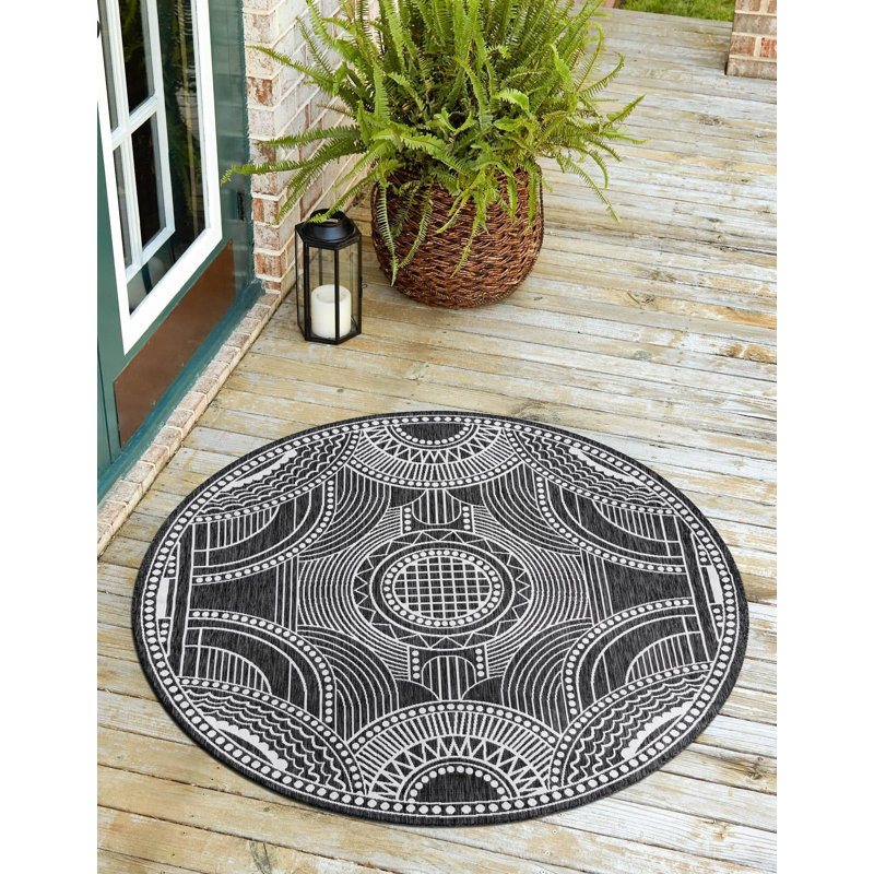 Tapis noir et blanc Aucun, Rond 3 pi 3 po
