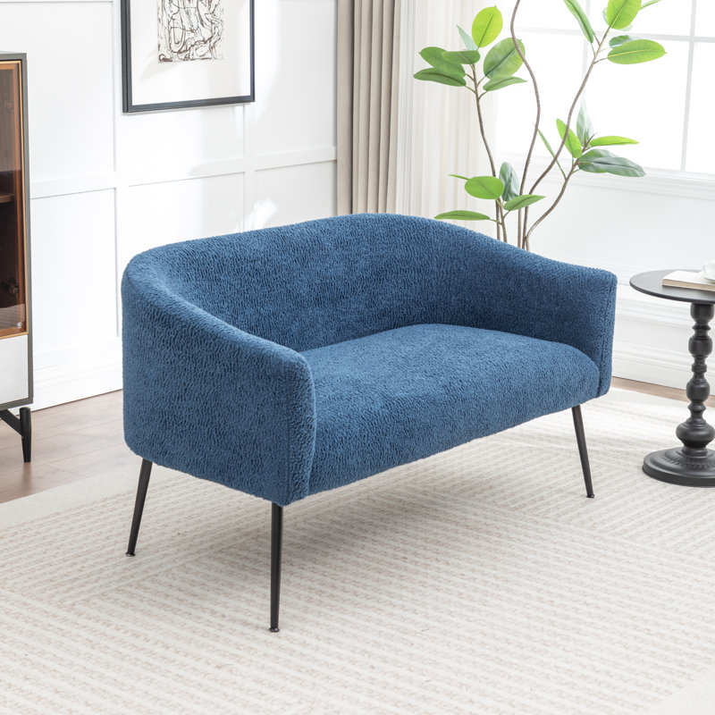 Upholstered Faux Fur Loveseat, Navy, Black