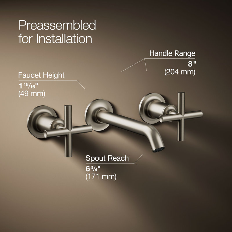 Purist® Wall-Mounted Bathroom Faucet, Vibrant Brushed Nickel, Cross Handle