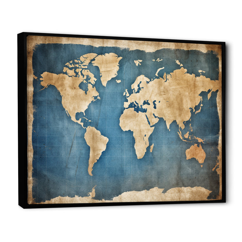 Ancienne carte du monde III, reproduction d'art sur toile, H 24 po x l 32 po x P 1 po, Cadre flottant noir