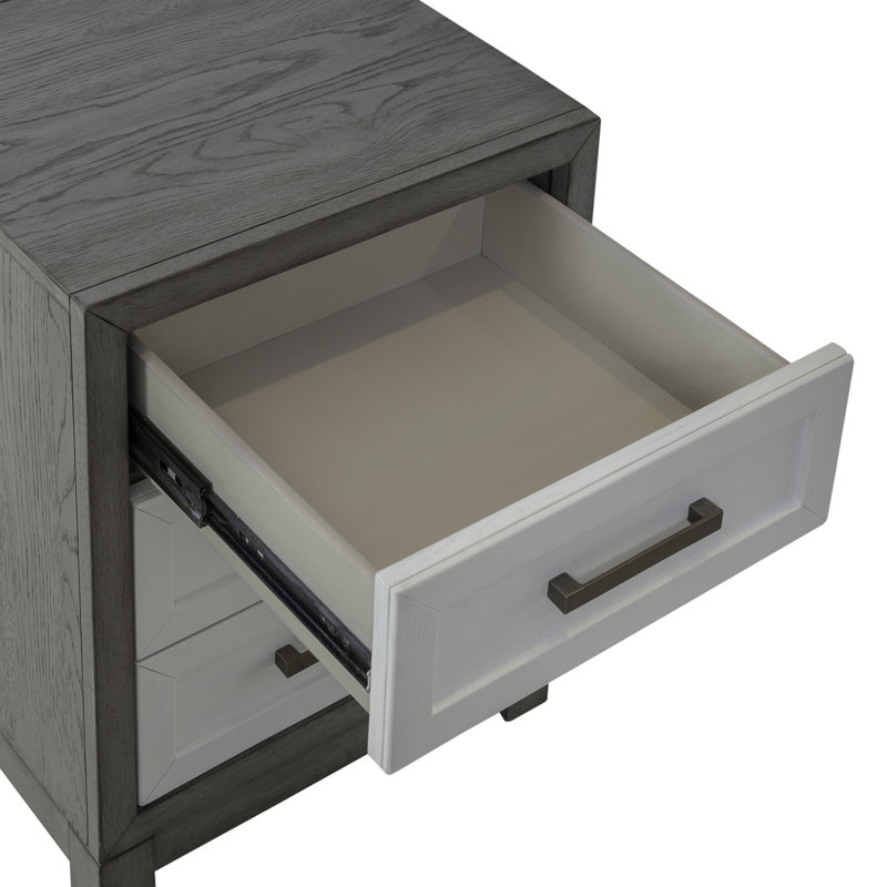 Gray and White 3-Drawer Wood and Metal Chairside Table
