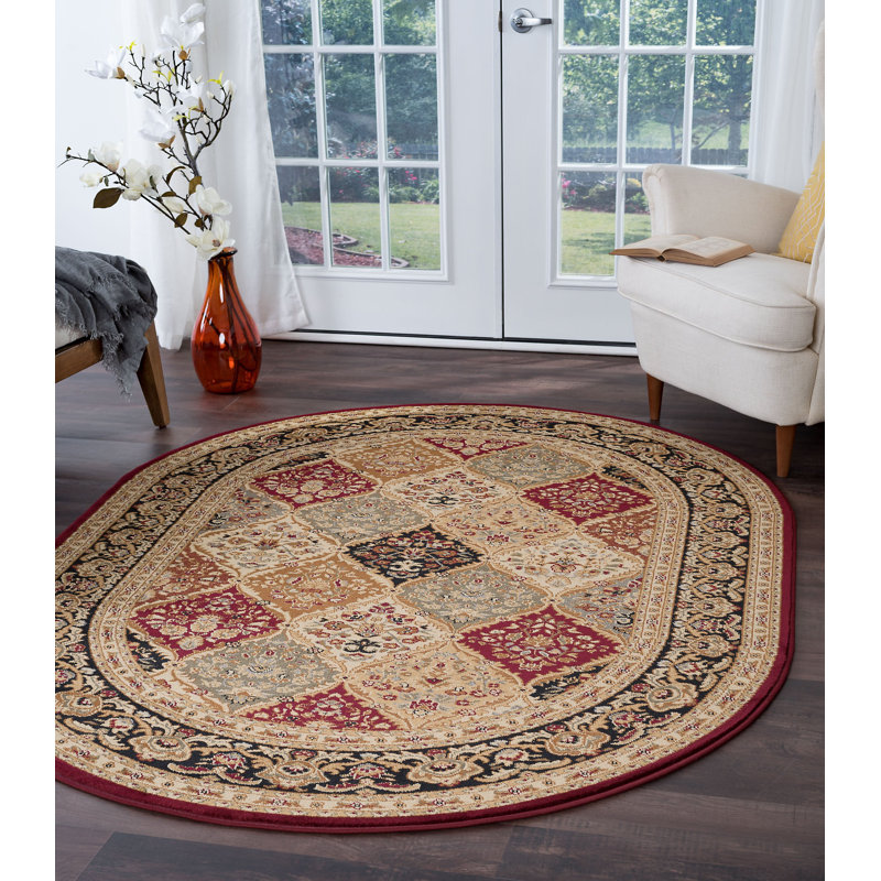 Tapis oriental rouge / beige Clarence, Ovale 5 pi 3 po x 7 pi 3 po