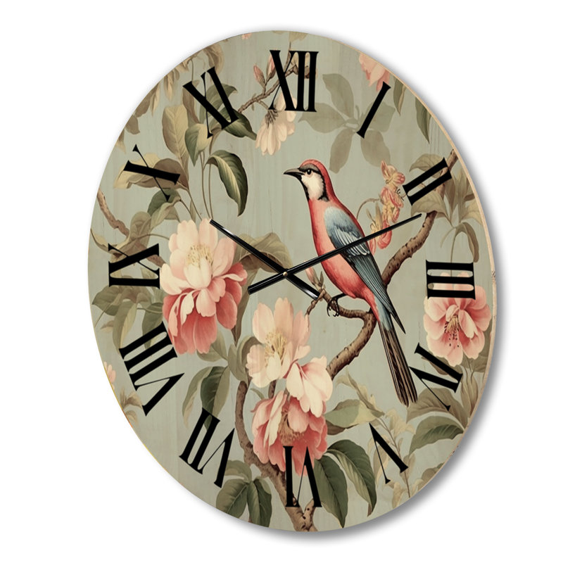 Horloge murale Chinoiserie avec oiseaux et pivoines, Grand