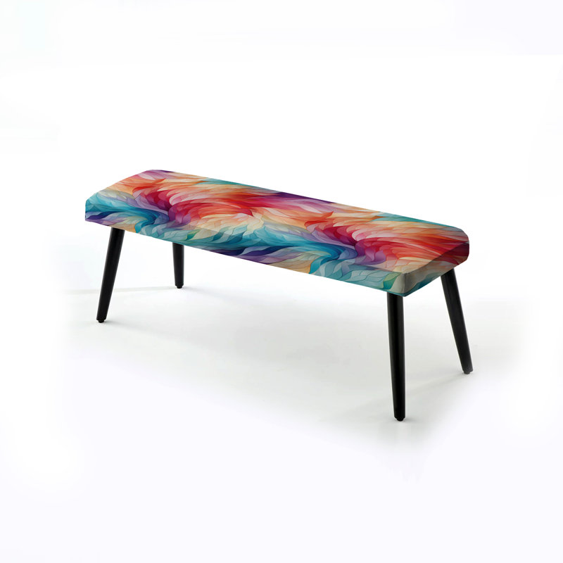 Upholstered Black Bench, Colorful Watercolor In Motion