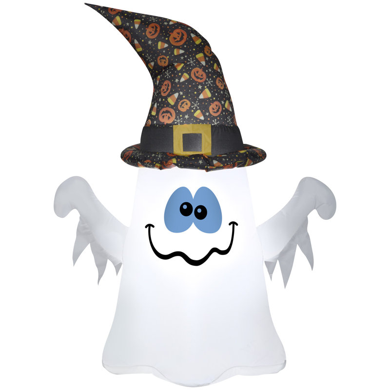 4 ft White Inflatable Ghost with Witch Hat Halloween Decoration