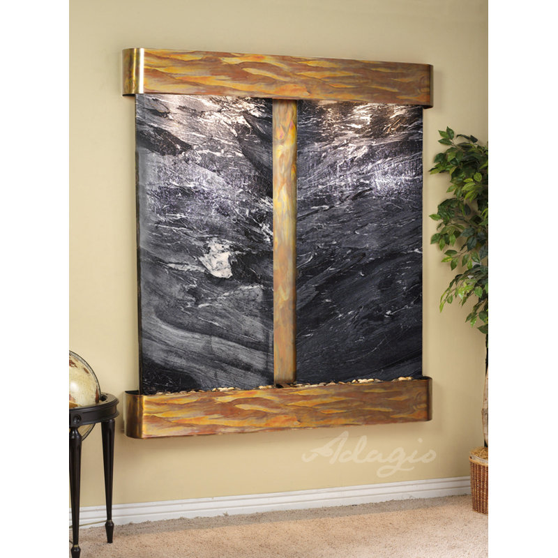 Cottonwood Falls Fountain with Light, Black Feather, Stainless Steel, Rounded