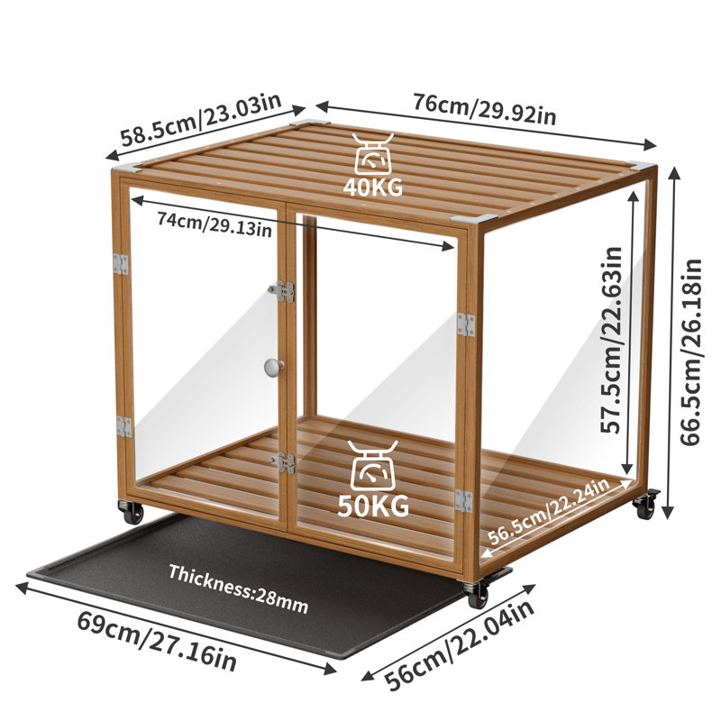 Chenil pour animaux en verre trempé innovant, Moyen (H 26 po x l 30 po x P 23 po), Brun