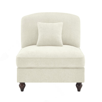 Armless Sofa Chenille W/1 Pillow -Beige+White
