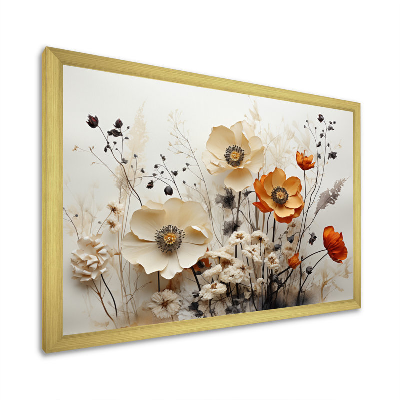 «Macaulee Bohemian Earthly Floral Collage II», art mural abstrait bohème, H 24 po x l 32 po, Cadre photo unique, Doré