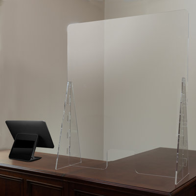 Mission Acrylic Free-Standing Register Shield / Sneeze Guard with Pass-Through Opening