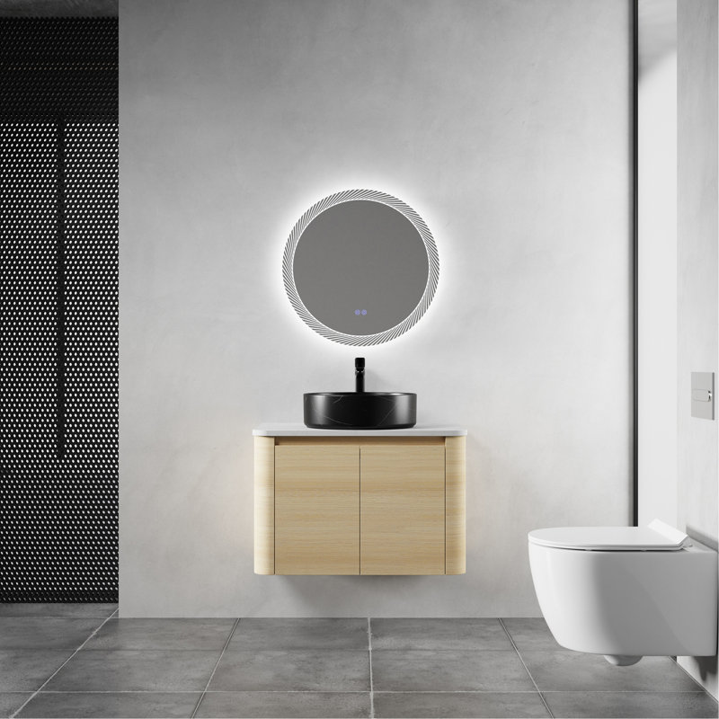 Meuble-lavabo mural 30 po avec lavabo d'art en céramique et 2 portes à fermeture en douceur, emballage KD, contreplaqué