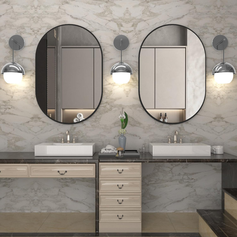 Rathana Oval Wall Overmantel Mirror, Black