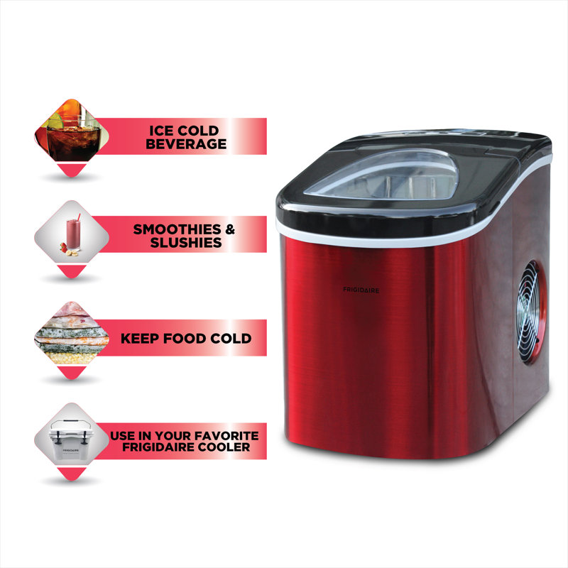 Ice Maker with 26 lbs. Capacity Countertop Stainless Steel Ice Maker with Transparent Window, Red Stainless