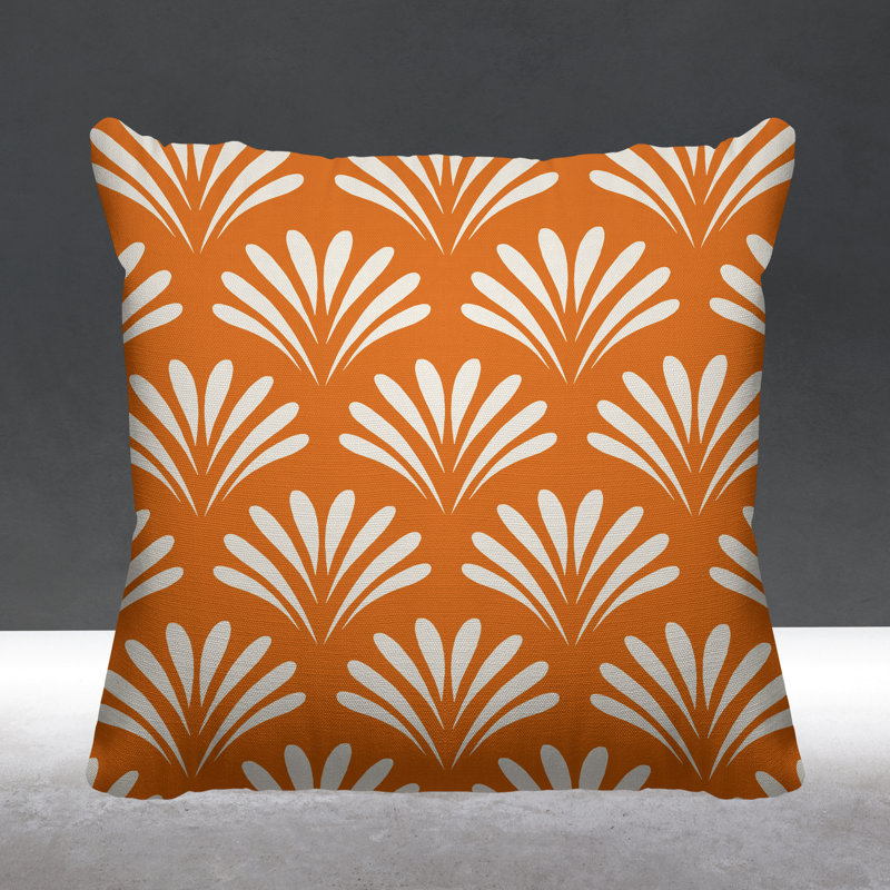 Coussin décoratif intérieur / extérieur Flower Burst, H 17 po x l 17 po, Orangé, Carré