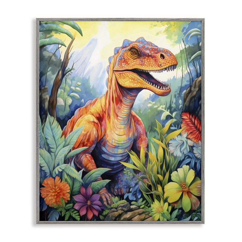 «Dinosaur Leafy Green Jungle», estampe numérique, design by Creative Studio, Estampe numérique Farmhouse, H 14 po x l 11 po