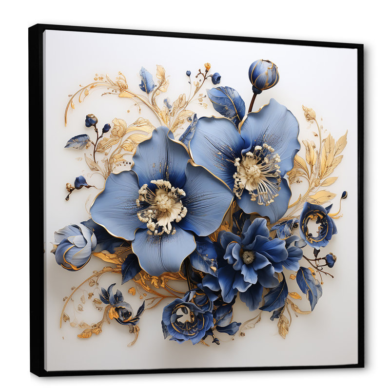 Blue Orchids Whispered Symphony, H 16 po x l 16 po x P 1 po, Cadre flottant noir