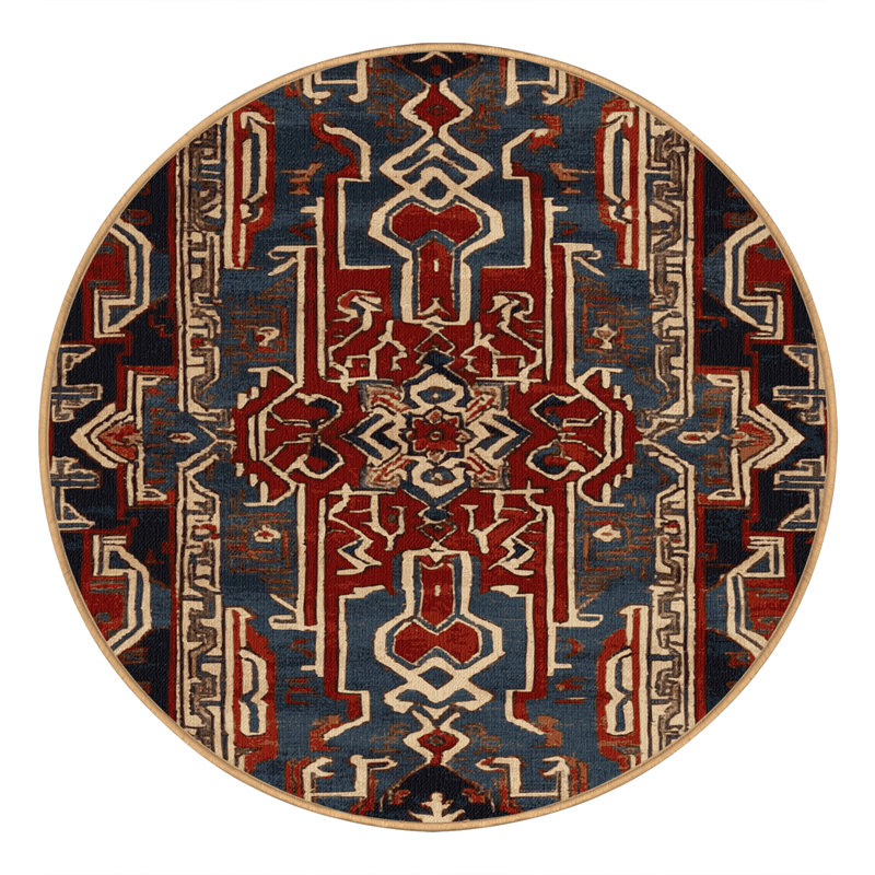 Machine Washable Art Deco Brown Area Rug, Round 4'
