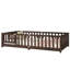 Lit de plancher avec clôture et porte, lit de plancher en bois d'hévéa avec barrières de sécurité-856521617