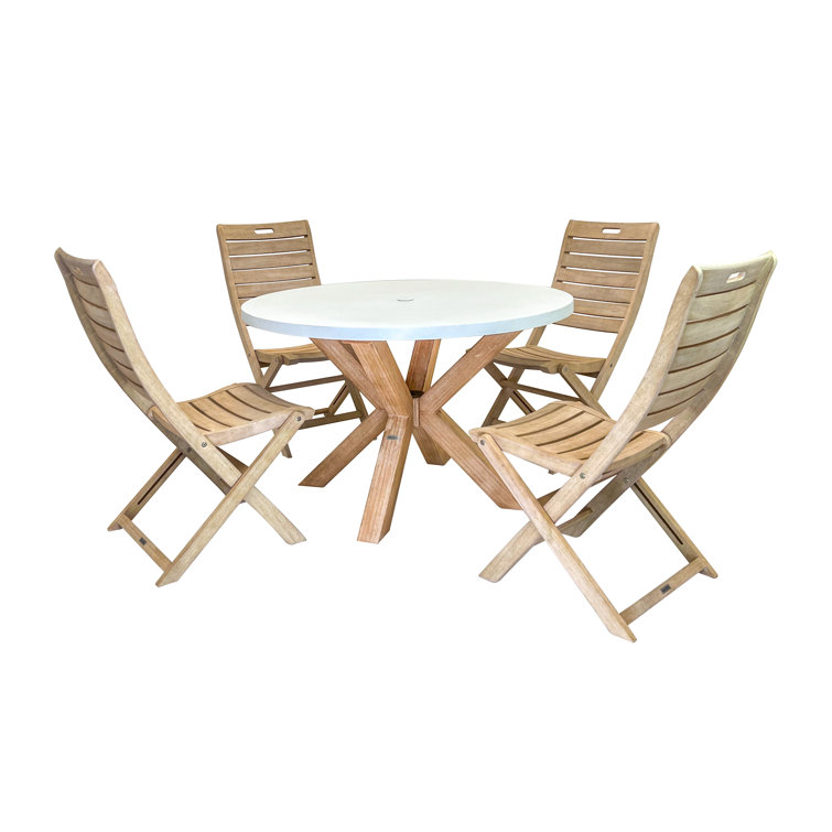 Fleur 4 - Person Wood Patio Dining Set with Round Table