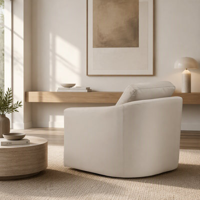 Fauteuil rotatif moderne avec accoudoirs rotatifs en bois massif et revêtement en cuir brun